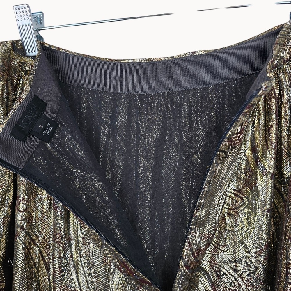 J.Crew Collection Gold Metallic Silk Paisley Skirt 8 Shimmer Cocktail Elegant - Picture 5 of 13
